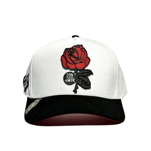 VAGO Style COMO LA FLOR Gorra Unica Artesanal Blanca Ajustable con Visera Curva Negra - Imagen 2