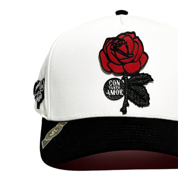 VAGO Style COMO LA FLOR Gorra Unica Artesanal Blanca Ajustable con Visera Curva Negra - Imagen 4